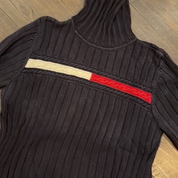TOMMY HILFIGER Navy Blue Red White Turtleneck Sweater Size XL - Picture 2 of 3